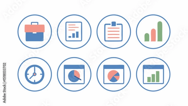 Fototapeta Business Icons Set Portfolio Graph Reports Clock Analytics Data Trends Office Strategy Progress Report and