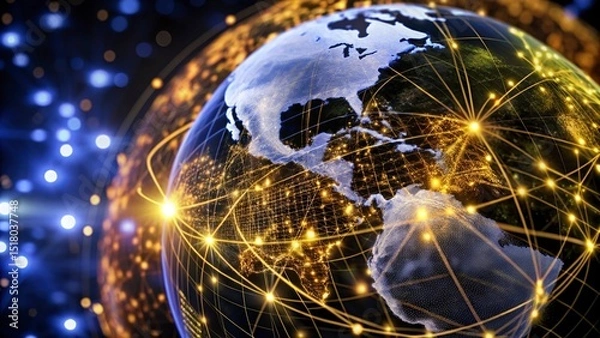 Fototapeta Global network connection over planet Earth. Globalization concept. 3D Rendering,Global network connection covering the earth. 3D illustration. 