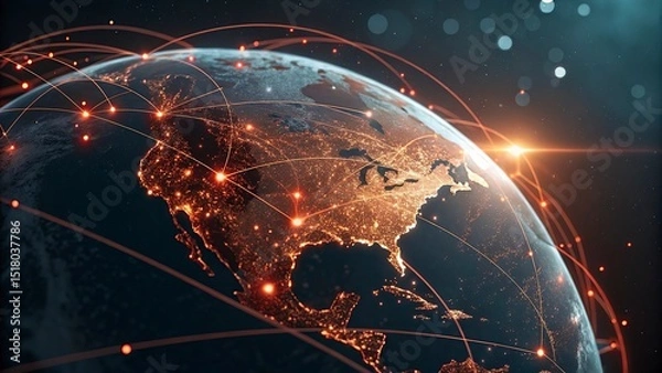 Fototapeta Global network connection over planet Earth. Globalization concept. 3D Rendering,Global network connection covering the earth. 3D illustration. 