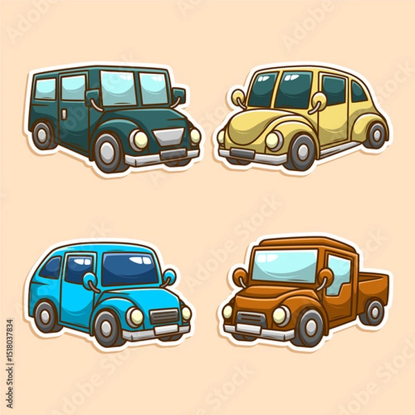 Obraz Cars different type doodle collection set