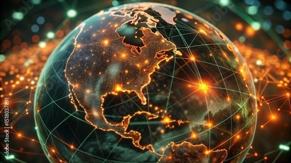 Fototapeta Global network connection over planet Earth. Globalization concept. 3D Rendering,Global network connection covering the earth. 3D illustration. 