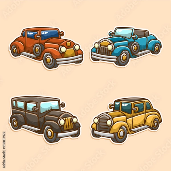 Obraz Retro car classic vehicle transportation cartoon collection set