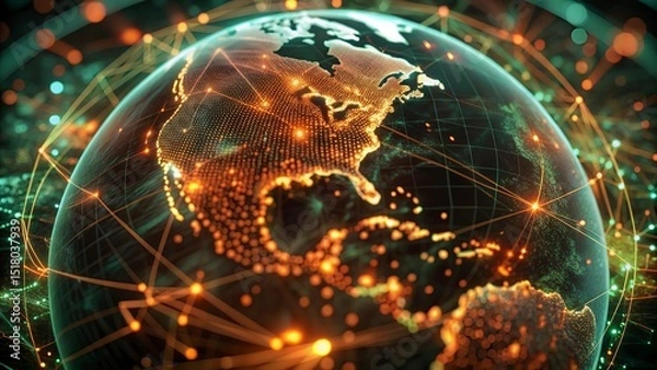 Fototapeta Global network connection over planet Earth. Globalization concept. 3D Rendering,Global network connection covering the earth. 3D illustration. 