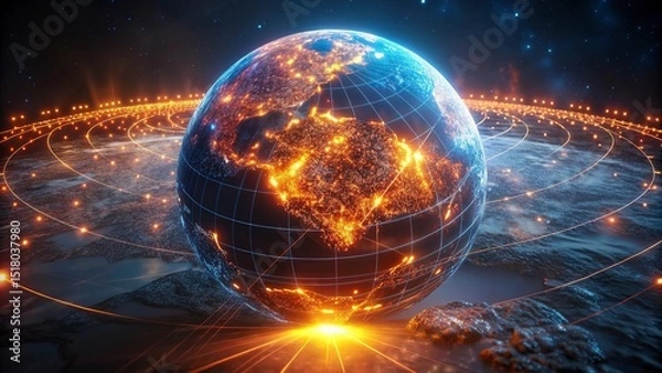 Fototapeta Global network connection over planet Earth. Globalization concept. 3D Rendering,Global network connection covering the earth. 3D illustration. 