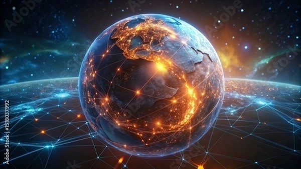 Fototapeta Global network connection over planet Earth. Globalization concept. 3D Rendering,Global network connection covering the earth. 3D illustration. 