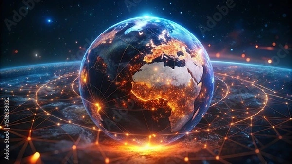Fototapeta Global network connection over planet Earth. Globalization concept. 3D Rendering,Global network connection covering the earth. 3D illustration. 