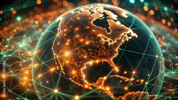 Fototapeta Global network connection over planet Earth. Globalization concept. 3D Rendering,Global network connection covering the earth. 3D illustration. 