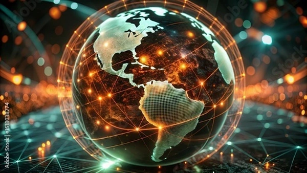 Fototapeta Global network connection over planet Earth. Globalization concept. 3D Rendering,Global network connection covering the earth. 3D illustration. 