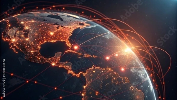 Fototapeta Global network connection over planet Earth. Globalization concept. 3D Rendering,Global network connection covering the earth. 3D illustration. 