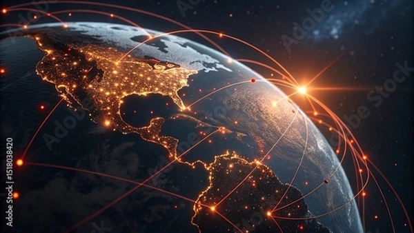 Fototapeta Global network connection over planet Earth. Globalization concept. 3D Rendering,Global network connection covering the earth. 3D illustration. 