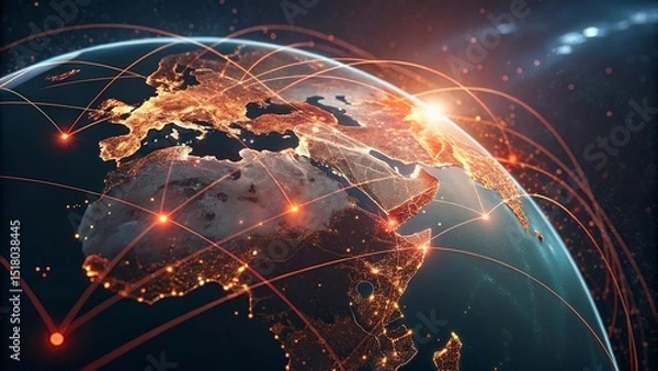 Fototapeta Global network connection over planet Earth. Globalization concept. 3D Rendering,Global network connection covering the earth. 3D illustration. 
