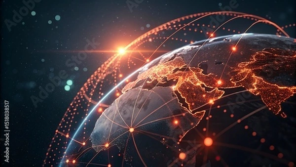 Fototapeta Global network connection over planet Earth. Globalization concept. 3D Rendering,Global network connection covering the earth. 3D illustration. 