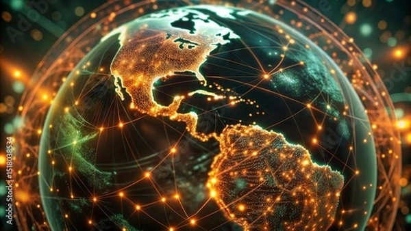 Fototapeta Global network connection over planet Earth. Globalization concept. 3D Rendering,Global network connection covering the earth. 3D illustration. 