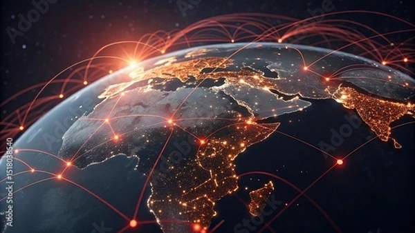 Fototapeta Global network connection over planet Earth. Globalization concept. 3D Rendering,Global network connection covering the earth. 3D illustration. 