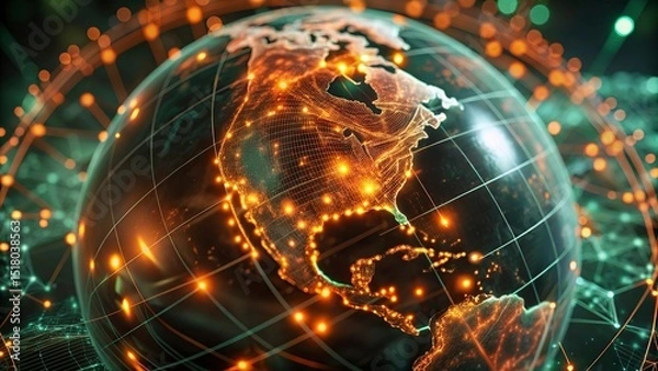 Fototapeta Global network connection over planet Earth. Globalization concept. 3D Rendering,Global network connection covering the earth. 3D illustration. 