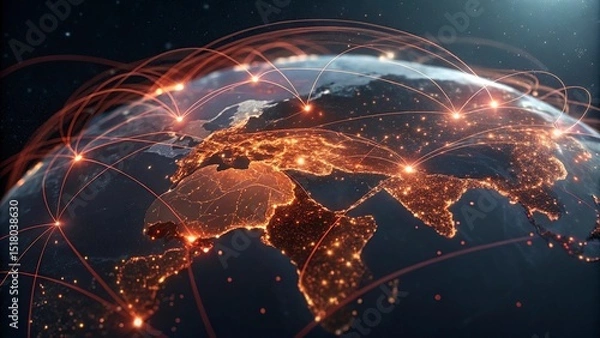 Fototapeta Global network connection over planet Earth. Globalization concept. 3D Rendering,Global network connection covering the earth. 3D illustration. 