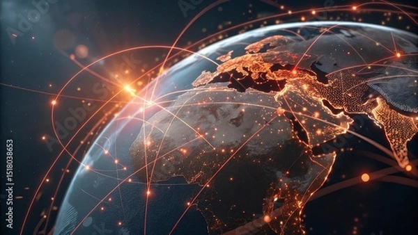 Fototapeta Global network connection over planet Earth. Globalization concept. 3D Rendering,Global network connection covering the earth. 3D illustration. 