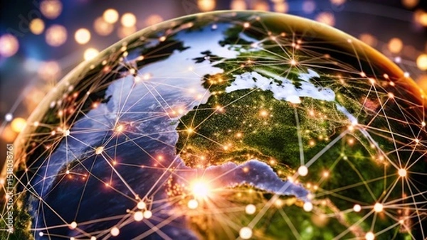 Fototapeta Global network connection over planet Earth. Globalization concept. 3D Rendering,Global network connection covering the earth. 3D illustration. 