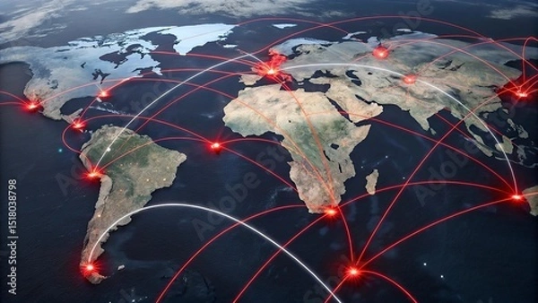 Fototapeta Global network connection over planet Earth. Globalization concept. 3D Rendering,Global network connection covering the earth. 3D illustration. 