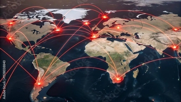 Fototapeta Global network connection over planet Earth. Globalization concept. 3D Rendering,Global network connection covering the earth. 3D illustration. 