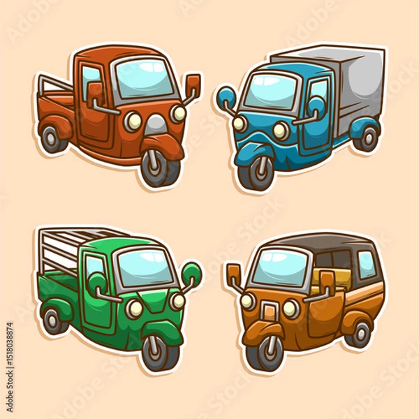 Obraz Bajaj Three whelled asian transportation collection set