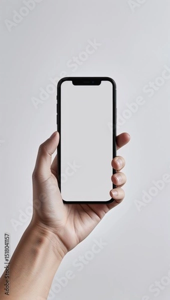 Fototapeta Close-Up of Light-Skinned Hand Holding Modern Smartphone with Blank White Screen