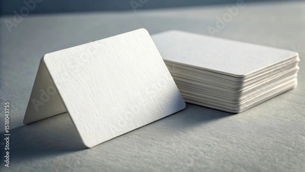 Fototapeta Blank white textured business cards mockup arranged on a gray concrete background for branding presentations and design concepts