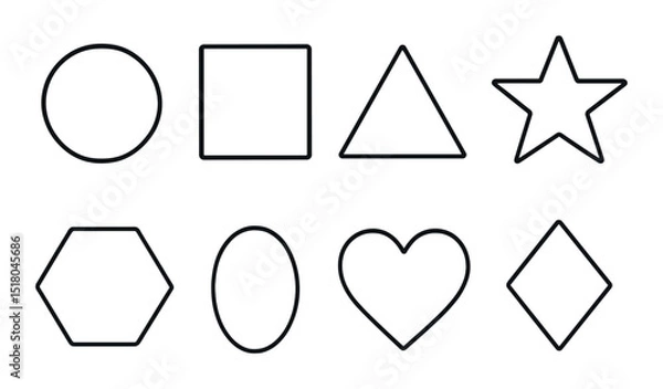 Fototapeta Geometric shape set. basic geometric flat silhouettes. circle, triangle, star, heart vector icons.