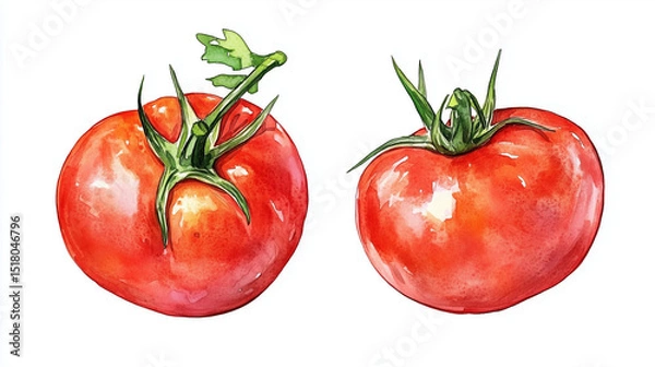 Fototapeta Collection of vegetables painted in watercolor style, featuring a tomato, suitable for culinary design projects.

