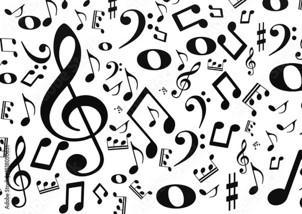 Obraz nuty, muzyka, zapis, klucz wiolinowy