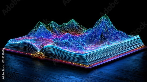 Obraz Abstract Glowing Data Mountains In Book Shape