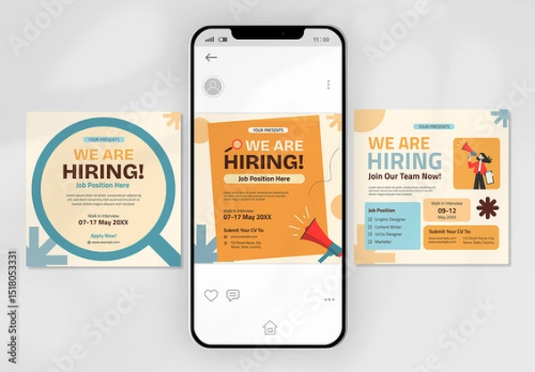 Fototapeta Modern and Clean We Are Hiring Social Media Post Design For Agencies
