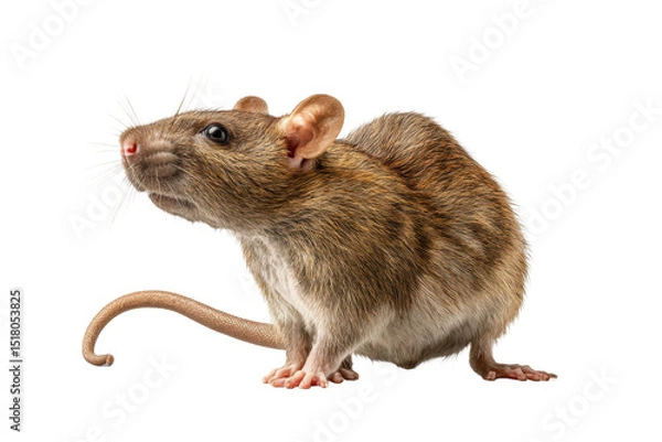 Obraz PNG Side view of brown rat with whiskers and long tail isolated on black