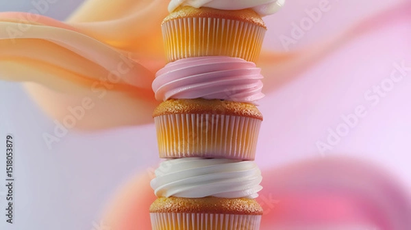 Obraz Stacked Cupcakes With Pastel Frosting