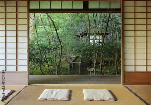 Obraz Beautiful view from from inside japanese pavilion of Takiguchi-dera temple in Arashiyama district of Kyoto