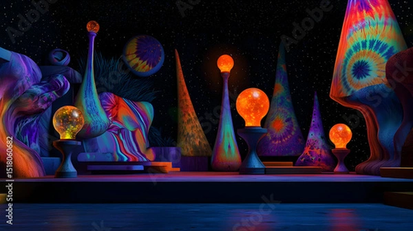 Obraz Psychedelic Abstract 3D Landscape With Glowing Objects