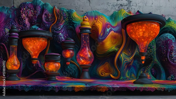 Obraz Abstract Glowing Lamps On Colorful Display
