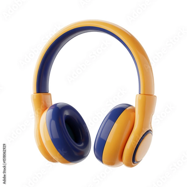 Fototapeta Headphones Icon Design Orange and Blue Shiny Glossy Style on Transparent Background