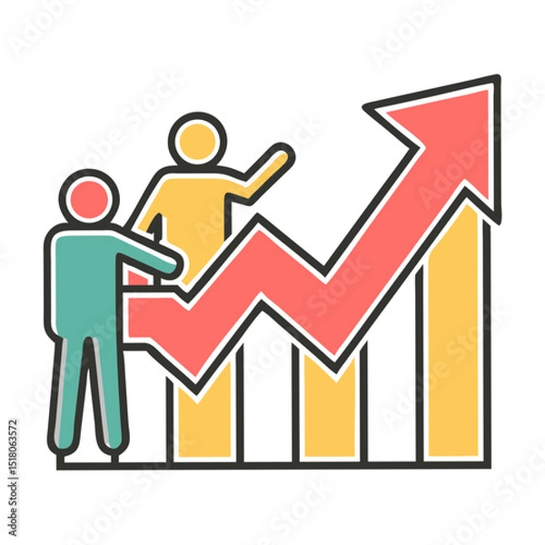 Fototapeta People standing on a building  a graph rising Uptrend chart Vector