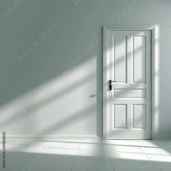 Fototapeta Open door in minimalistic room, soft light streaming in, highlights spaciousness, inviting atmosphere, potential for new beginnings.