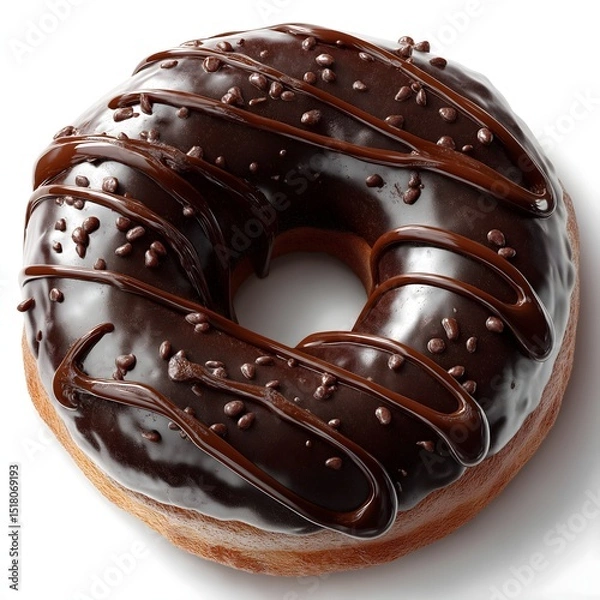 Obraz Delicious chocolate donut, round pastry covered in rich chocolate glaze, perfect for a sweet treat or dessert highlight.