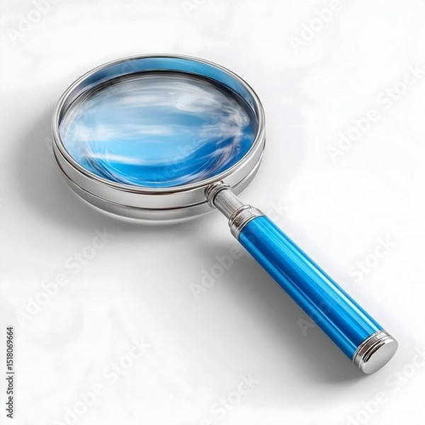 Obraz Bright magnifying glass with blue handle, emphasizing clarity and discovery, ideal for research or educational themes.