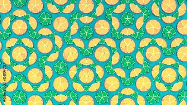 Obraz Trendy sunlight Summer pattern made with orange slice on bright light blue background. 3d render