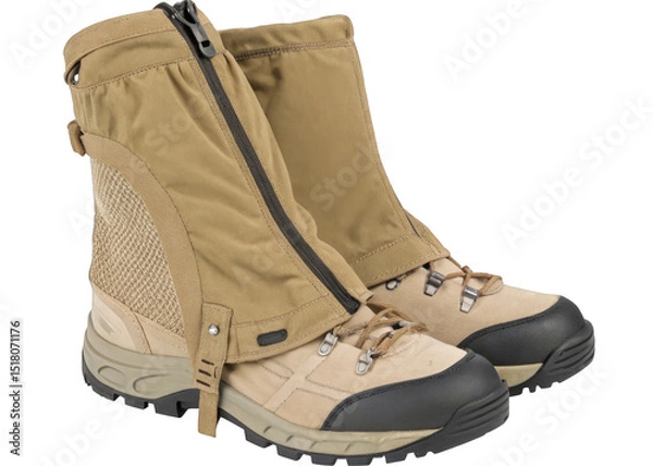 Obraz Gaiters for desert hiking boots dusty color Isolated on a transparent background.
