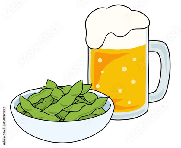 Obraz 小鉢に盛られた枝豆とビールジョッキ