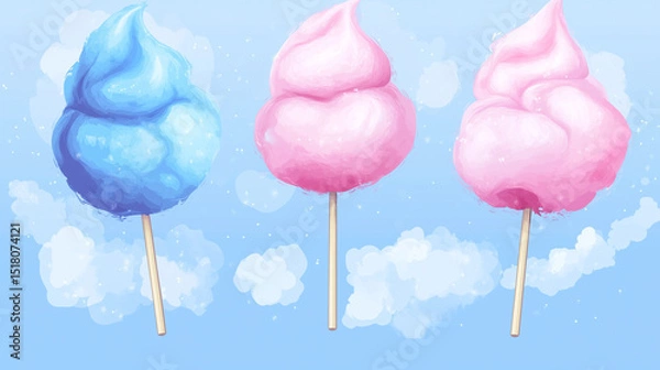 Fototapeta Flat vector image of cotton candy, representing a sweet treat at fairs and festivals.


