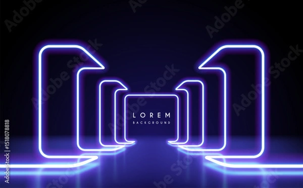 Fototapeta Geometric neon lines scene on black background