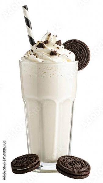Obraz Creamy cookies and cream milkshake topped with chocolate and oreos isolated on transparent background for beverage designs, Transparent background PNG