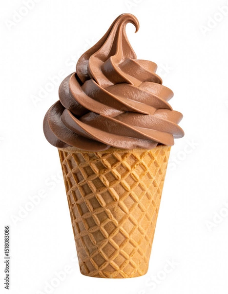 Obraz Tempting chocolate soft serve ice cream cone isolated on a transparent background ideal for sweet treats and summer snacks, Transparent background PNG