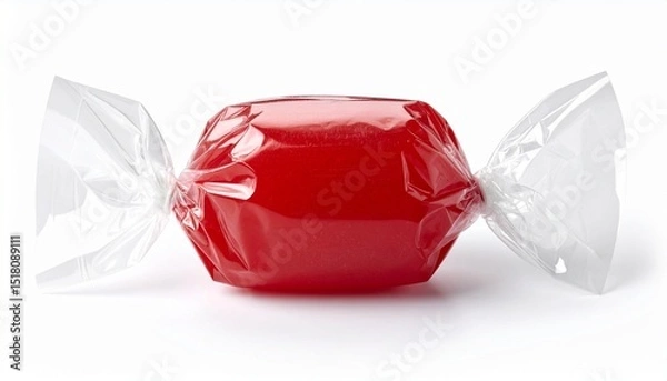 Fototapeta red sweet candy in transparent pack on white background